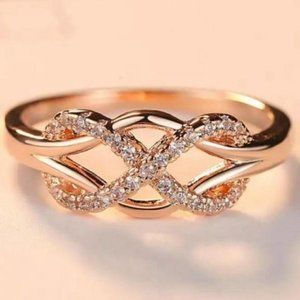 NEW ROSE GOLD DIAMOND INFINITY CROSS KNOT RING, CUTE RING, SHINY RING.